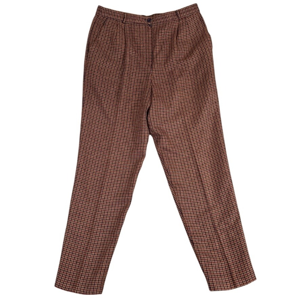 Worthington Houndstooth Trousers Brown Wool Blend Plaid Tall 16T Vintage Pants